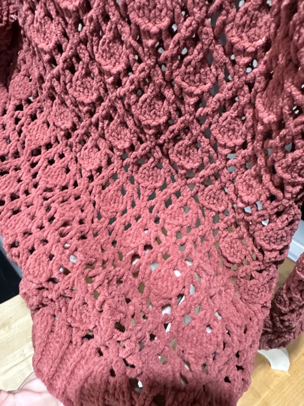 POL Crochet Hooded Open Cardigan in Dusty Rose - Picture 3 of 5